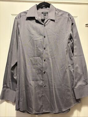 Claiborne Men's Light Gray Pinstripe Dress Shirt - Long Sleeve